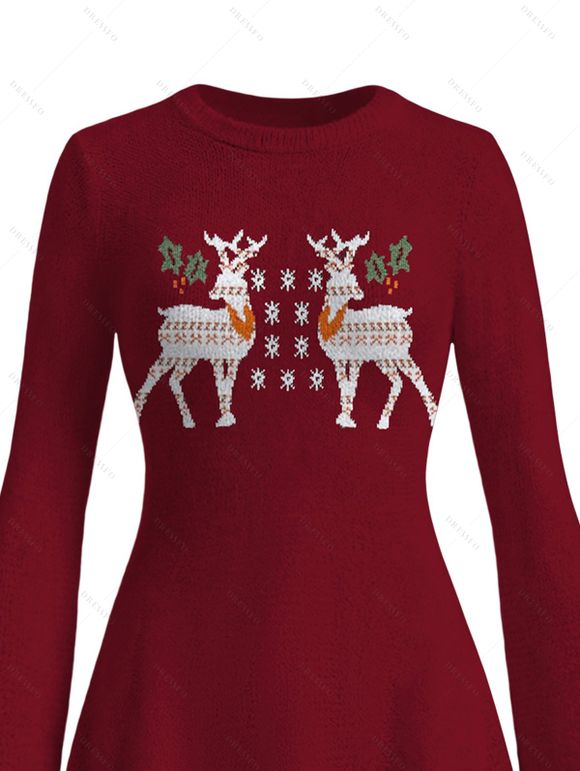 Christmas Couple Outfit Elk Snowflake Christmas Tree Print Bodycon Mini Sweater Dress and Long Sleeve Shirt Set - Rouge Vineux S | US 4