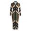 Vintage Shirt Dress Colorblock Geometric Zig Zag Print Ruched Button Up Long Sleeve Bodycon Dress - multicolor A M | US 6