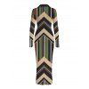 Vintage Shirt Dress Colorblock Geometric Zig Zag Print Ruched Button Up Long Sleeve Bodycon Dress - multicolor A XXL | US 14