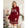 Christmas Sweater Dress Elk Snowflake Christmas Tree Print Long Sleeve Bodycon Mini Dress - Rouge Vineux S | US 4