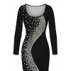Party Dress Diagonal Rhinestone Dot Print U Neck Long Sleeve Bodycon Dress - Noir L | US 8-10