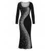 Party Dress Diagonal Rhinestone Dot Print U Neck Long Sleeve Bodycon Dress - Noir L | US 8-10
