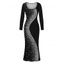 Party Dress Diagonal Rhinestone Dot Print U Neck Long Sleeve Bodycon Dress - Noir L | US 8-10