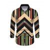 Men's Vintage Shirt Colorblock Geometric Zig Zag Print Button Up Long Sleeve Shirt - multicolor A S