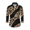 Men's Winter Shirt Leopard Print with Gold Foil Line Print Button Up Long Sleeve Shirt - Noir S