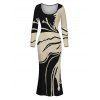 Winter Dress Colorblock Abstract Ink Painting Print U Neck Long Sleeve Bodycon Dress - Noir M | US 6