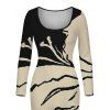 Winter Dress Colorblock Abstract Ink Painting Print U Neck Long Sleeve Bodycon Dress - Noir M | US 6