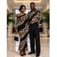 Party Couple Outfit Leopard Print with Gold Foil Line Print Skew Neck Mesh Panel Bodycon Dress and Long Sleeve Shirt Set - Noir S | US 4
