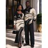 Winter Couple Outfit Colorblock Abstract Ink Painting Print U Neck Bodycon Dress and Long Sleeve Shirt Set - Noir S | US 4