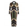 Vintage Couple Outfit Colorblock Geometric Zig Zag Print Ruched Button Up Bodycon Shirt Dress and Long Sleeve Shirt Set - multicolor A S | US 4
