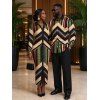 Vintage Couple Outfit Colorblock Geometric Zig Zag Print Ruched Button Up Bodycon Shirt Dress and Long Sleeve Shirt Set - multicolor A S | US 4