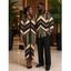 Vintage Couple Outfit Colorblock Geometric Zig Zag Print Ruched Button Up Bodycon Shirt Dress and Long Sleeve Shirt Set - multicolor A S | US 4