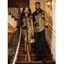Party Couple Outfit Gold Glitter Rose Floral Print Ruched Button Up Bodycon Shirt Dress and Long Sleeve Shirt Set - Noir S