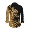 Men's Party Shirt Gold Glitter Rose Floral Print Button Up Long Sleeve Shirt - Noir 5XL