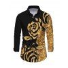 Men's Party Shirt Gold Glitter Rose Floral Print Button Up Long Sleeve Shirt - Noir 5XL