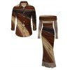 Vintage Couple Outfit Tie Dye Print Off the Shoulder Ruched Mesh Panel Bodycon Dress and Long Sleeve Shirt Set - Bronze S | US 4