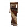 Vintage Couple Outfit Tie Dye Print Off the Shoulder Ruched Mesh Panel Bodycon Dress and Long Sleeve Shirt Set - Bronze S | US 4