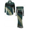 Vintage Couple Outfit Tie Dye Print Off the Shoulder Ruched Mesh Panel Bodycon Dress and Long Sleeve Shirt Set - Vert S | US 4