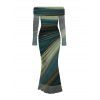 Elegant Party Dress Tie Dye Print Off the Shoulder Ruched Mesh Panel Bodycon Dress - Vert XL | US 12