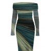 Elegant Party Dress Tie Dye Print Off the Shoulder Ruched Mesh Panel Bodycon Dress - Vert XL | US 12
