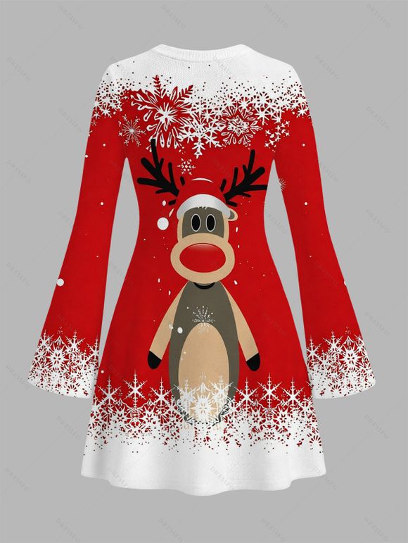 Christmas Couple Outfit Elk Snowflake Ombre Print Bodycon Mini Sweater Dress and Long Sleeve Shirt Set - Rouge S | US 4