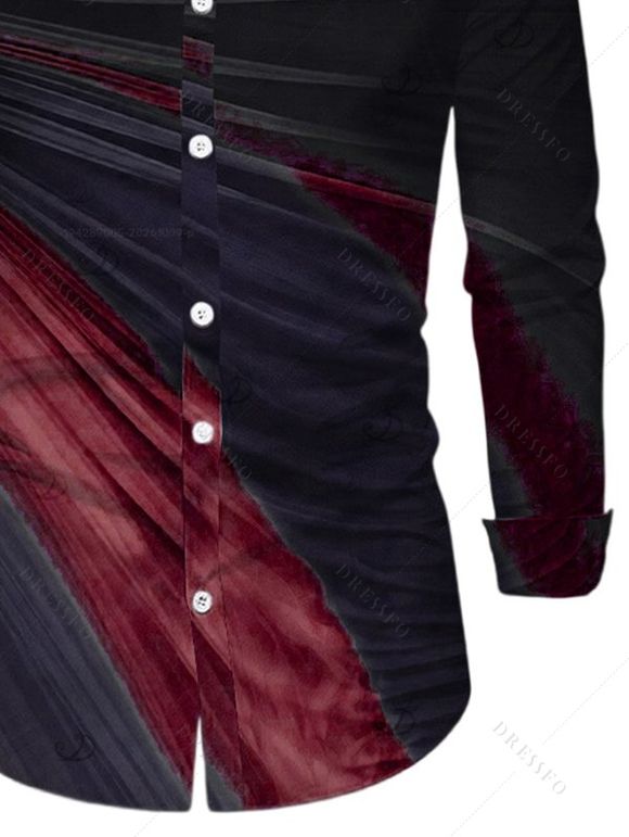 Men's Casual Shirt Ombre Tie Dye Print Button Up Long Sleeve Shirt - Rouge Vineux 5XL