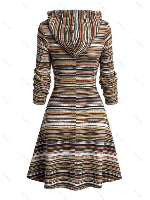 Vintage Two Piece Hoodie Dress Colored Striped Print Cut Out A Line Dress with Hood - Brun L | US 8-10