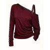 Punk Style Sweatshirt Solid Color Rivet Buckle Strap Skew Neck Long Sleeve Top - Rouge Vineux S | US 4