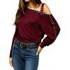 Punk Style Sweatshirt Solid Color Rivet Buckle Strap Skew Neck Long Sleeve Top - Rouge Vineux M | US 6