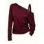 Punk Style Sweatshirt Solid Color Rivet Buckle Strap Skew Neck Long Sleeve Top - Rouge Vineux XL | US 12