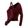Punk Style Women Outfit Solid Color Rivet Buckle Strap Skew Neck Long Sleeve Sweatshirt and Grommet Leggings Set - Rouge Vineux S | US 4