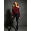 Punk Style Women Outfit Solid Color Rivet Buckle Strap Skew Neck Long Sleeve Sweatshirt and Grommet Leggings Set - Rouge Vineux S | US 4