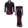 Vintage Couple Outfit Tie Dye Print Off the Shoulder Ruched Mesh Panel Bodycon Dress and Long Sleeve Shirt Set - Rouge Vineux S | US 4