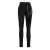 Casual Women Outfit Solid Color Grommet Lace Up Round Neck Top and Chain Embellishment Skinny Pants Set - Vert S | US 4