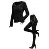Casual Women Outfit Solid Color Grommet Lace Up Round Neck Top and Chain Embellishment Skinny Pants Set - Noir S | US 4