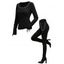 Casual Women Outfit Solid Color Grommet Lace Up Round Neck Top and Chain Embellishment Skinny Pants Set - Noir S | US 4