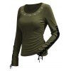 Solid Color Top Grommet Lace Up Round Neck Long Sleeve Top - Vert XL | US 12