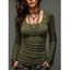 Solid Color Top Grommet Lace Up Round Neck Long Sleeve Top - Vert XL | US 12