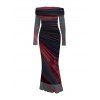 Elegant Party Dress Tie Dye Print Off the Shoulder Ruched Mesh Panel Bodycon Dress - Rouge Vineux XXL | US 14