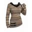 Vintage Faux Twinset Top Colored Striped Print V Neck Buckle Long Sleeve 2 In 1 Top - Brun S | US 4