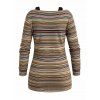 Vintage Faux Twinset Top Colored Striped Print V Neck Buckle Long Sleeve 2 In 1 Top - Brun S | US 4