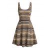 Vintage Two Piece Hoodie Dress Colored Striped Print Cut Out A Line Dress with Hood - Brun L | US 8-10
