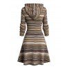 Vintage Women Outfit Colored Striped Print Cut Out A Line Two Piece Hoodie Dress and Life Tree Hoop Earrings Lace Up Over The Knee Boots Set - Brun S | US 4