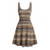 Vintage Women Outfit Colored Striped Print Cut Out A Line Two Piece Hoodie Dress and Life Tree Hoop Earrings Lace Up Over The Knee Boots Set - Brun S | US 4