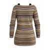 Vintage Women Outfit Colored Striped Print V Neck Buckle Long Sleeve Faux Twinset Top and Life Tree Hoop Earrings Lace Up Over The Knee Boots Set - Brun S | US 4