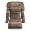Vintage Women Outfit Colored Striped Print Draped Cowl Neck Cinched Shoulder O-ring Tied Top and Chain Embellishment Buckle Pants Set - Brun S | US 4
