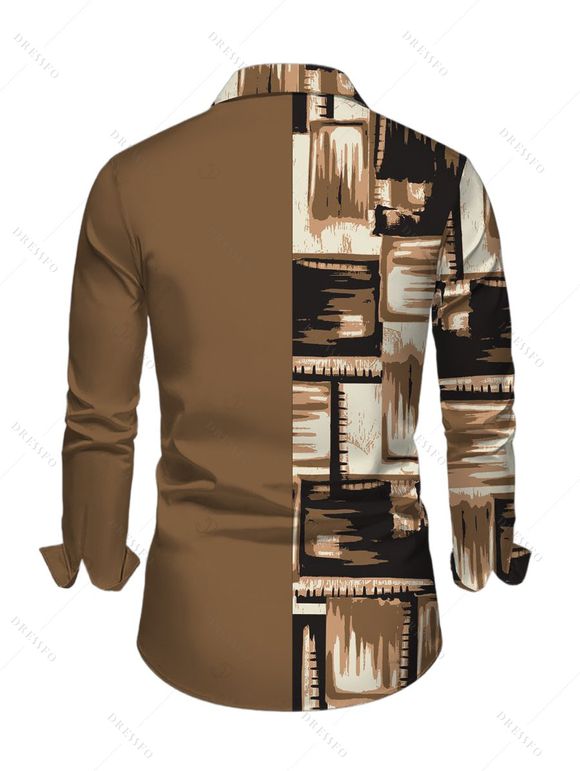 Men's Winter Shirt Colorblock Abstract Graffiti Print Button Up Long Sleeve Shirt - marron foncé L
