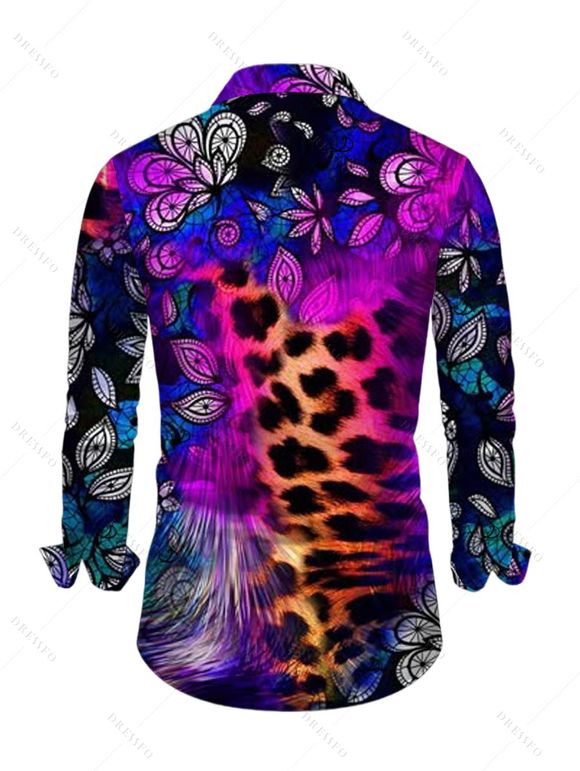 Men's Ethnic Shirt Leopard Mandala Floral Colorblock Print Button Up Long Sleeve Shirt - Concorde M
