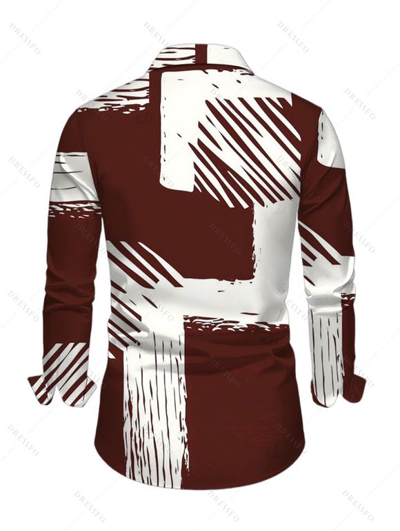 Men's Winter Shirt Colorblock Abstract Brushstroke Graffiti Print Button Up Long Sleeve Shirt - Rouge Vineux 3XL