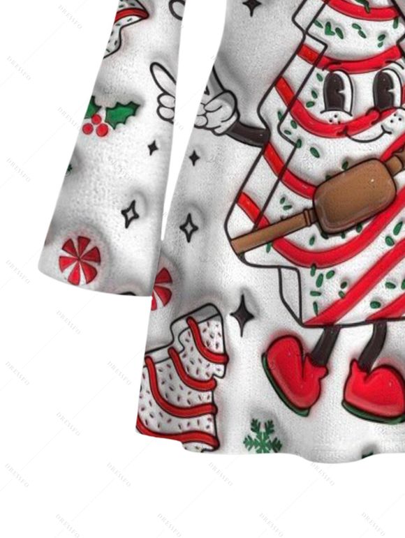 Christmas Dress Christmas Tree Snowflake 3D Print Bell Sleeve A Line Mini Holiday Dress - Rouge XXL | US 14